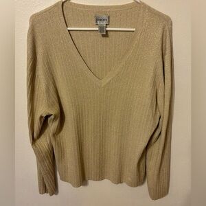 Chico’s Gold Metallic Holiday Party Festive Long Sleeve Sweater Size 3 or Large